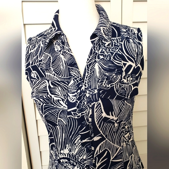 Talbots Floral Dark Blue and White Sleevsless Maxi Dress. Size Petite P - Picture 2 of 11